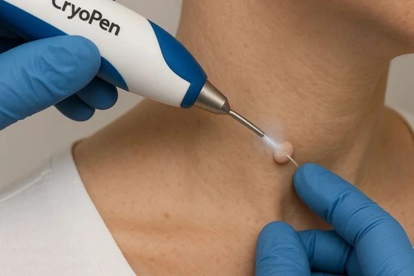 Person receiving Cryotherapy skin tag removal Smethwick