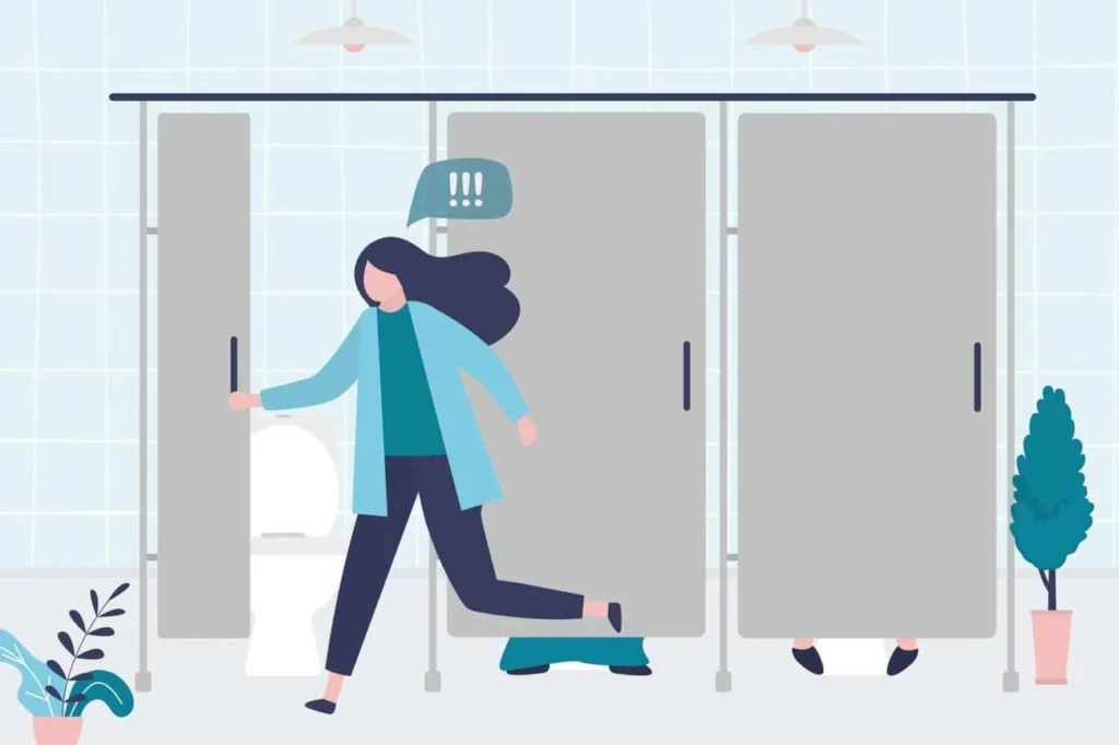 graphic of Urine incontinence Smethwick woman running to the toilet.