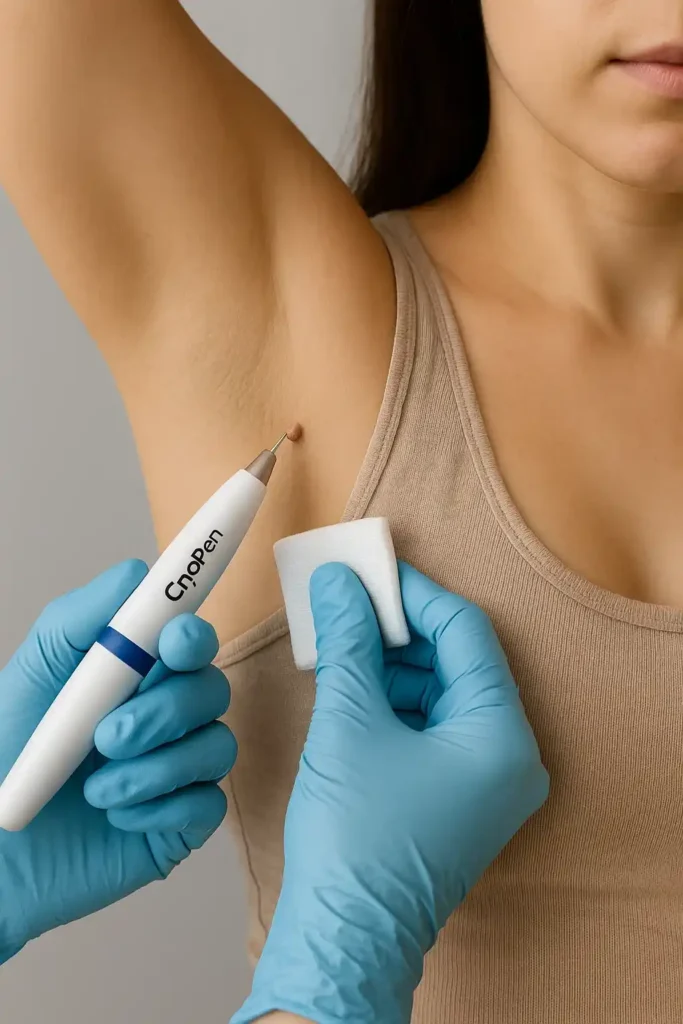 woman having cryopen to remove underarm skin tags Smethwick