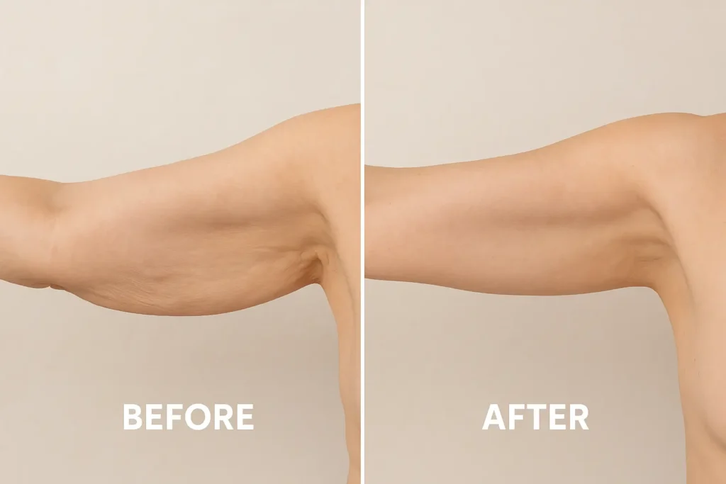 Picture of LA LIPO Smethwick before and after results of skin tightening treatment on the upper arms.